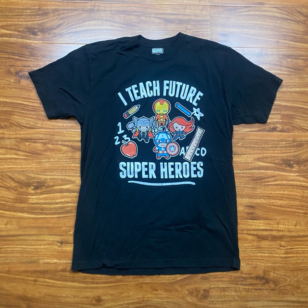 Marvel Men's Black Superhero Graphic Crew T-Shirt Size Large Streetwear Casual
